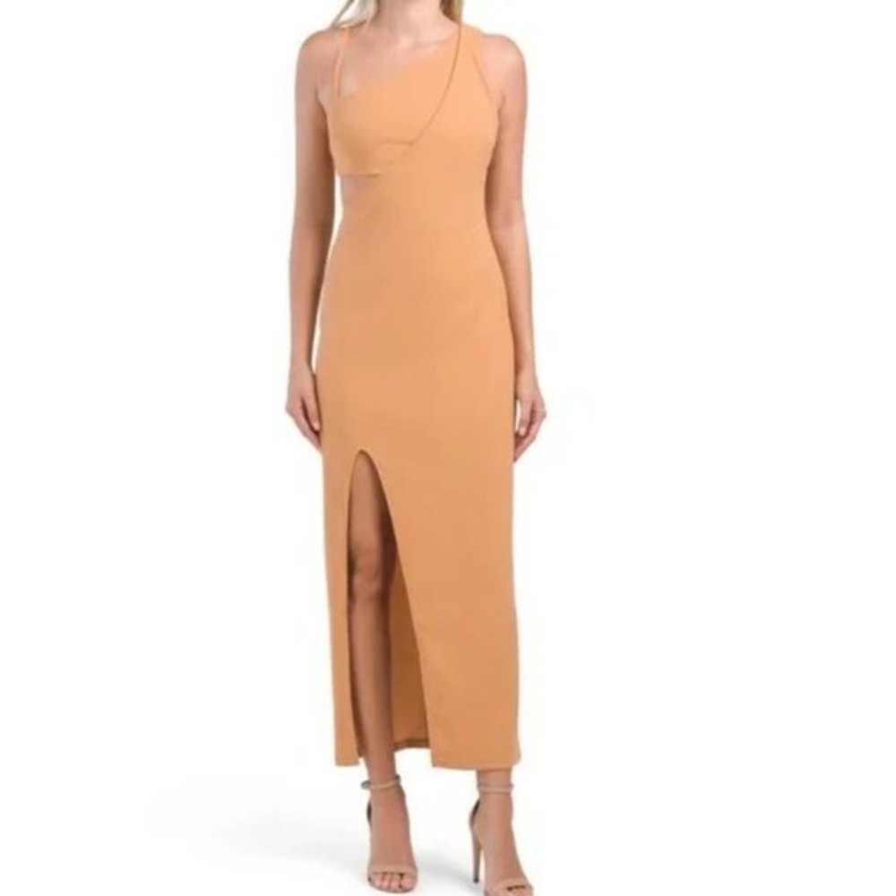 Rachel Rachel ROY Phoenix One Shoulder Cut Out Gown Maxi Dress Sandalwood Sz XL